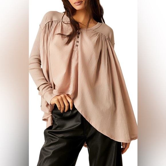 Free People Tops - We The Free People Lyrical Tunic Button Front Blouse Flowy Soft Boho Indie Top M